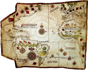 mapa que muestra los territorios que se habían explorado hacia1558. Por Bastian Lopes 